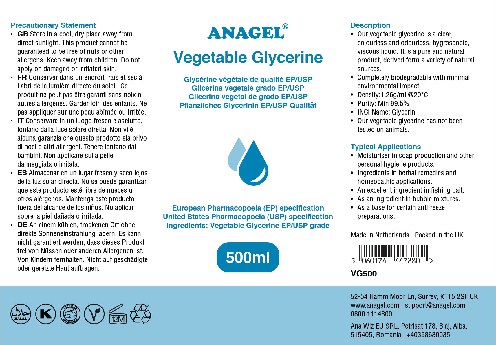 Vegetable Glycerine 500ml
