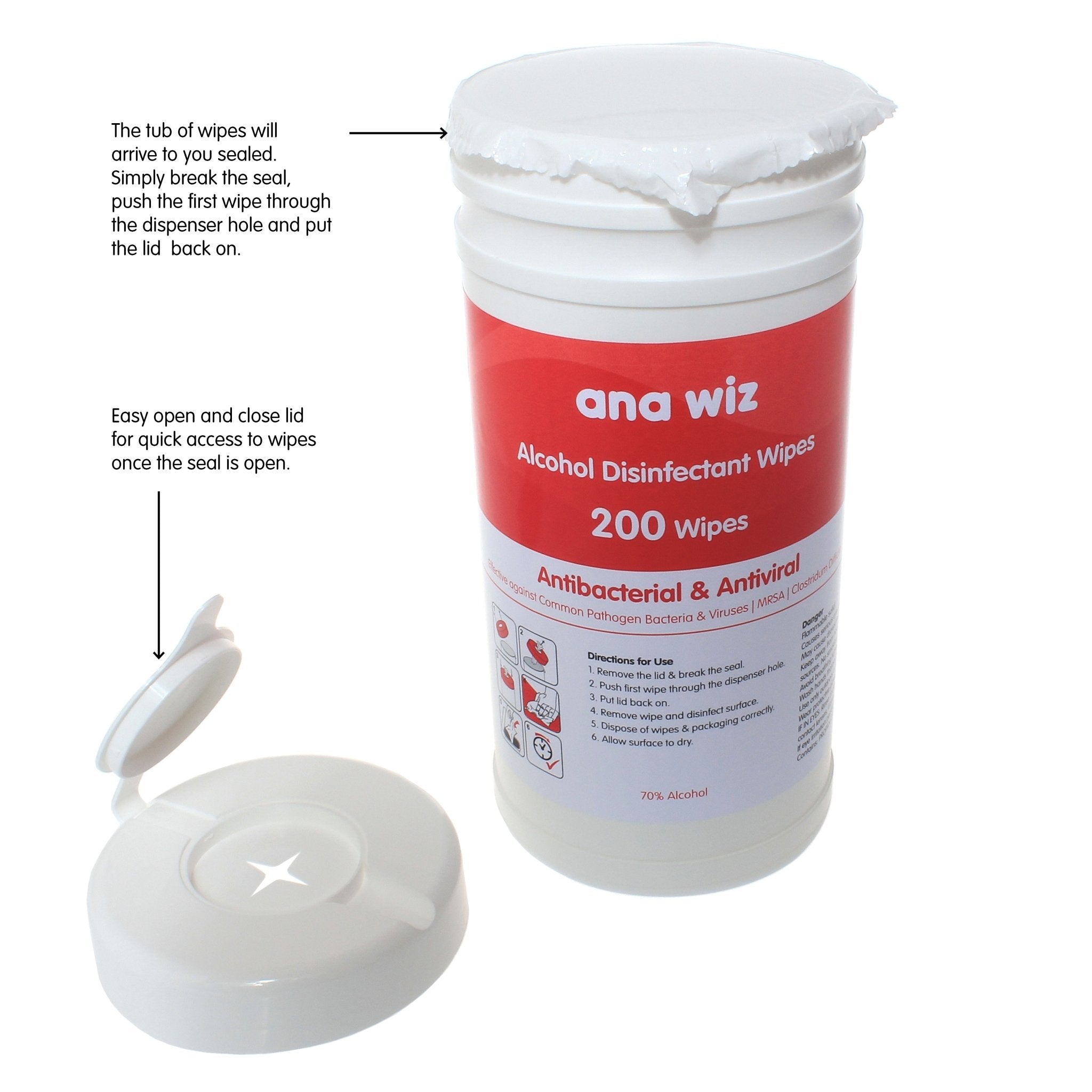 Ana Wiz Alcohol Disinfectant Wipes (200 Sheet Tub) - ANAGEL