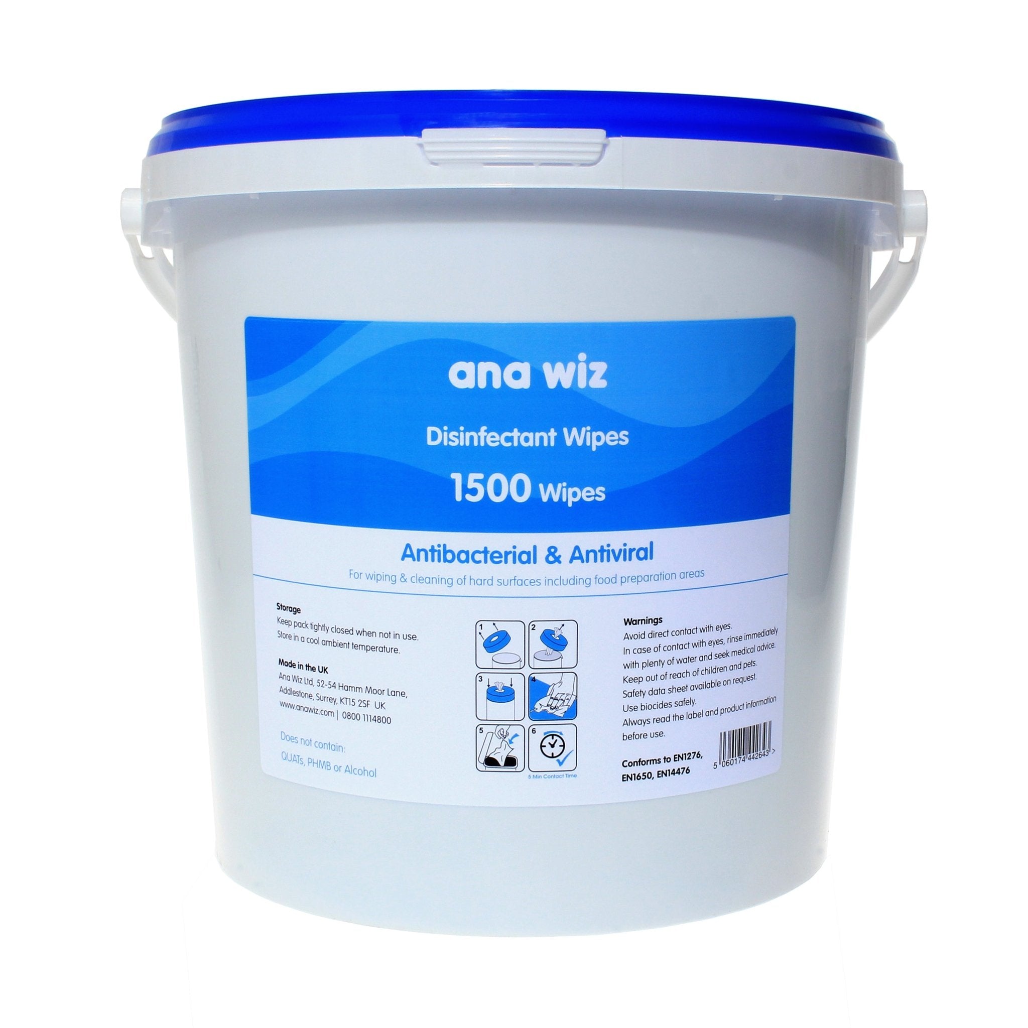 Ana Wiz Alcohol Free Disinfectant Wipes (1500 Sheet Bucket) - ANAGEL